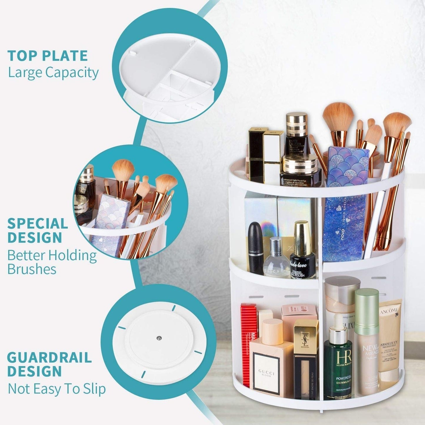 UPDATE: DEAD! EYCIO 360 Rotating Makeup Organizer, Makeup Spinning Organizer Rotating Organizer Desk for White Makeup Holder Lazy Susan Organizer Dresser White Makeup Holder- 7 Adjustable Layers with 4 Trays