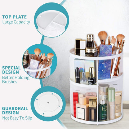 UPDATE: DEAD! EYCIO 360 Rotating Makeup Organizer, Makeup Spinning Organizer Rotating Organizer Desk for White Makeup Holder Lazy Susan Organizer Dresser White Makeup Holder- 7 Adjustable Layers with 4 Trays