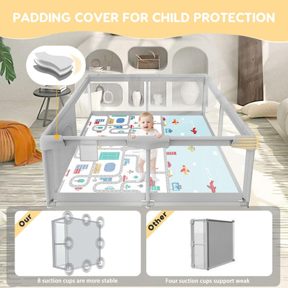 Baby Playpen Baby Playard, Playpen for Babies and Toddlers with Gate, 50x50 Baby Fence, Sturdy Safety Playpen, Indoor & Outdoor Kids Activity Center（with Mat）