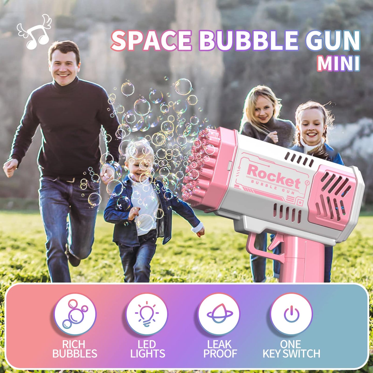 2 Packs Mini Bubble Gun for Kids Toddlers Automatic 40 Holes Bubble Blaster Gun Machine with Bubble Solution