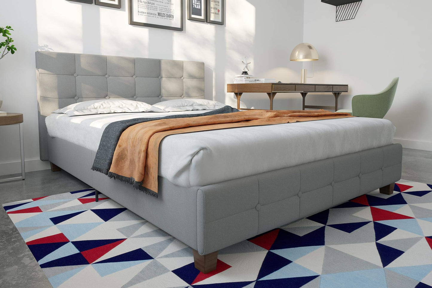 DHP Rose Upholstered Platform Bed with Button Tufted Headboard and Footboard, No Box Spring Needed, Queen, Gray Linen