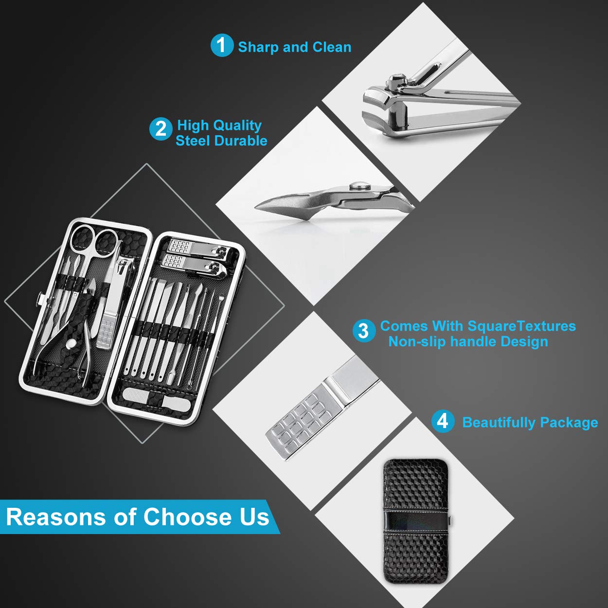 UPDATE: DEAD! Manicure Set Nail Clippers Pedicure Kit -18 Pieces Stainless Steel Manicure Kit, Professional Grooming Kits, Nail Care Tools with Luxurious Travel Case Black