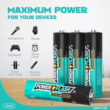 POWER FLASH 48 AA Batteries, Batteries Provide Long Lasting Power, 10 Year Battery Warranty, Alkaline AA Batteries for Home and Office Equipment (48 Count Pack)