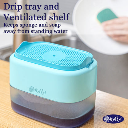 OMAIA Dish Soap Dispenser for Kitchen Sink - Blue Kitchen Gadgets 2023 - dishwashing Liquid Dispenser for Kitchen - Sink Countertop Organizer - Kitchen Soap Dispenser with Sponge Holder