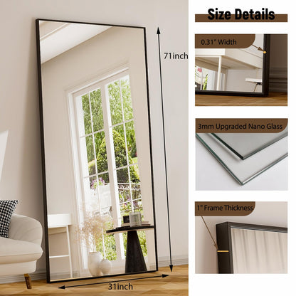 GLSLAND 71"x31" Full Length Mirror Extra Large Hanging or Leaning Rectangle Mirror Aluminum Alloy Thin Frame Bedroom Floor Dressing,Black