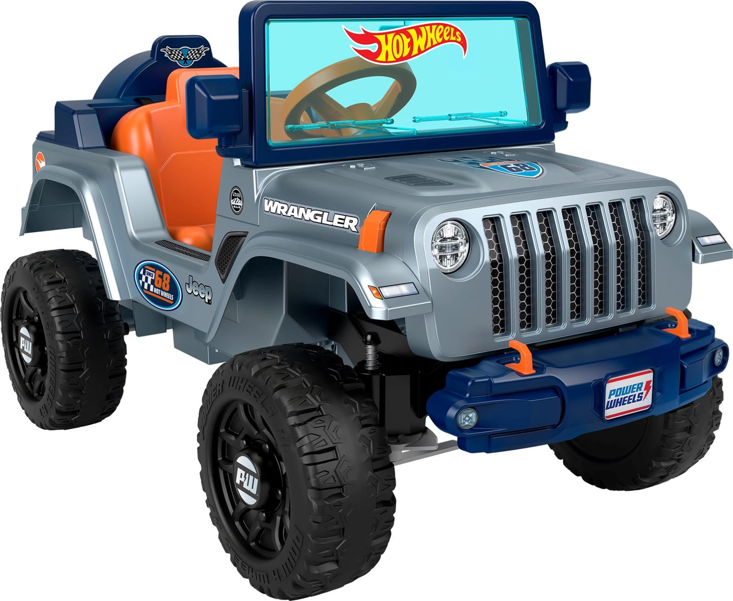 Power Wheels Hot Wheels Jeep Wrangler Toddler Ride-On Toy with Driving Sounds, Multi-Terrain Traction, Seats 1, Ages 2+ Years, Small