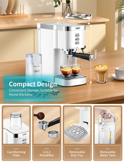 Gevi 20 Bar Espresso Machine, Cappuccino Machine with Milk Frother Steam Wand, Compact Espresso Super Automatic Espresso Machines for home with 34oz Removable Water Tank for Espresso Machines