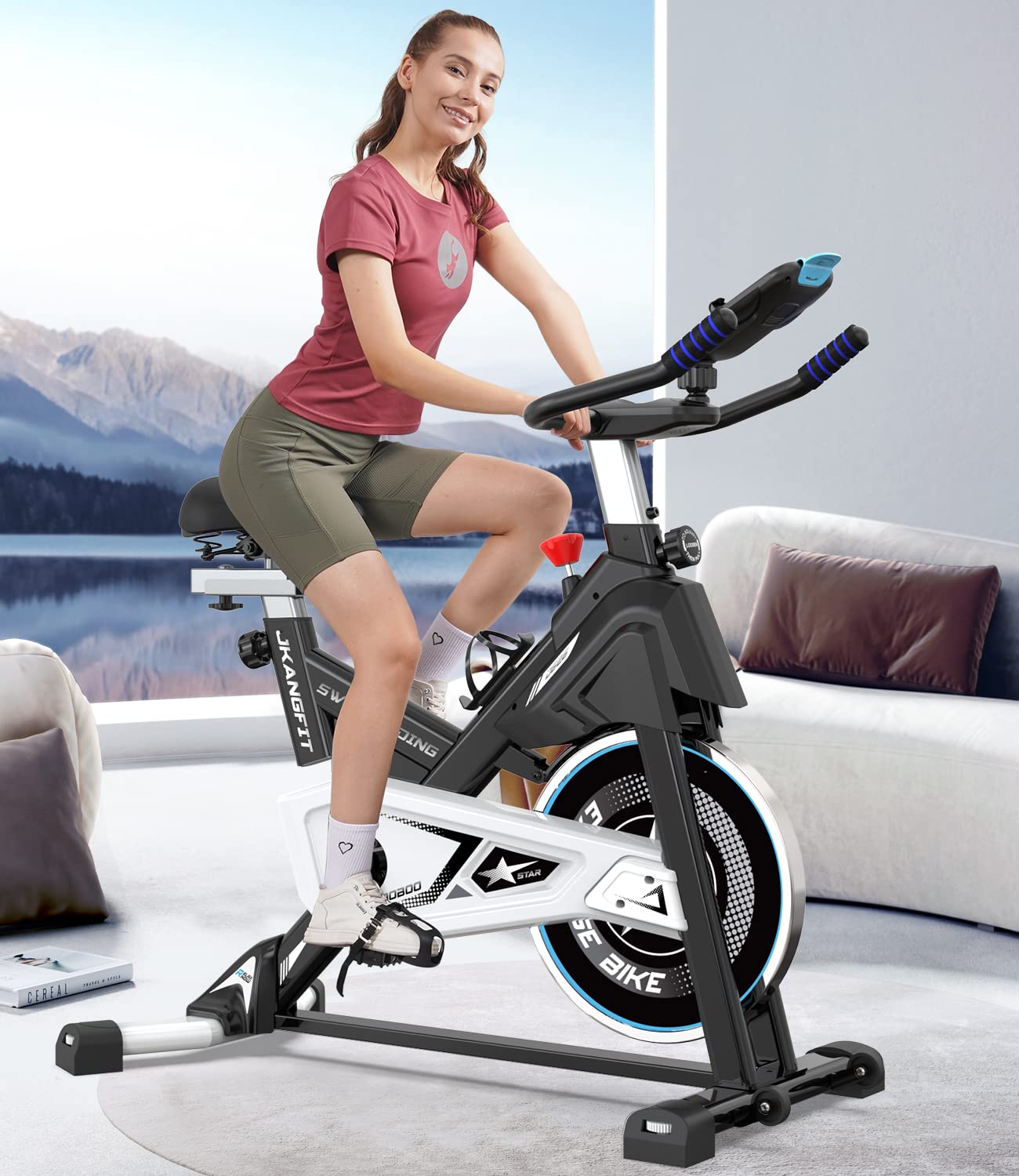 Pooboo Magnetic Exercise Bike Stationary, Indoor Cycling Bike with Built-In Bluetooth Sensor Compatible with Exercise bike apps& Ipad Mount, Comfortable seat and Slant Board, Silent Belt Drive, 350LBS Weight Capacity (D626-1)