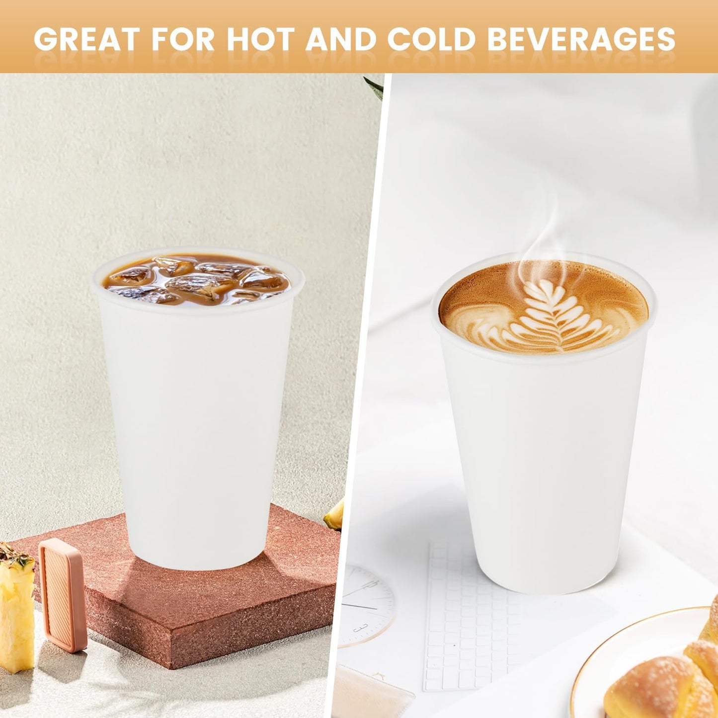 vivigu Coffee Cups 12 oz - 100 Pack White Paper Cups, To Go Coffee Cups, Disposable Tea Cups for Tea Party, Hot Cups Bulk for Office, Home, Travel, Restaurants