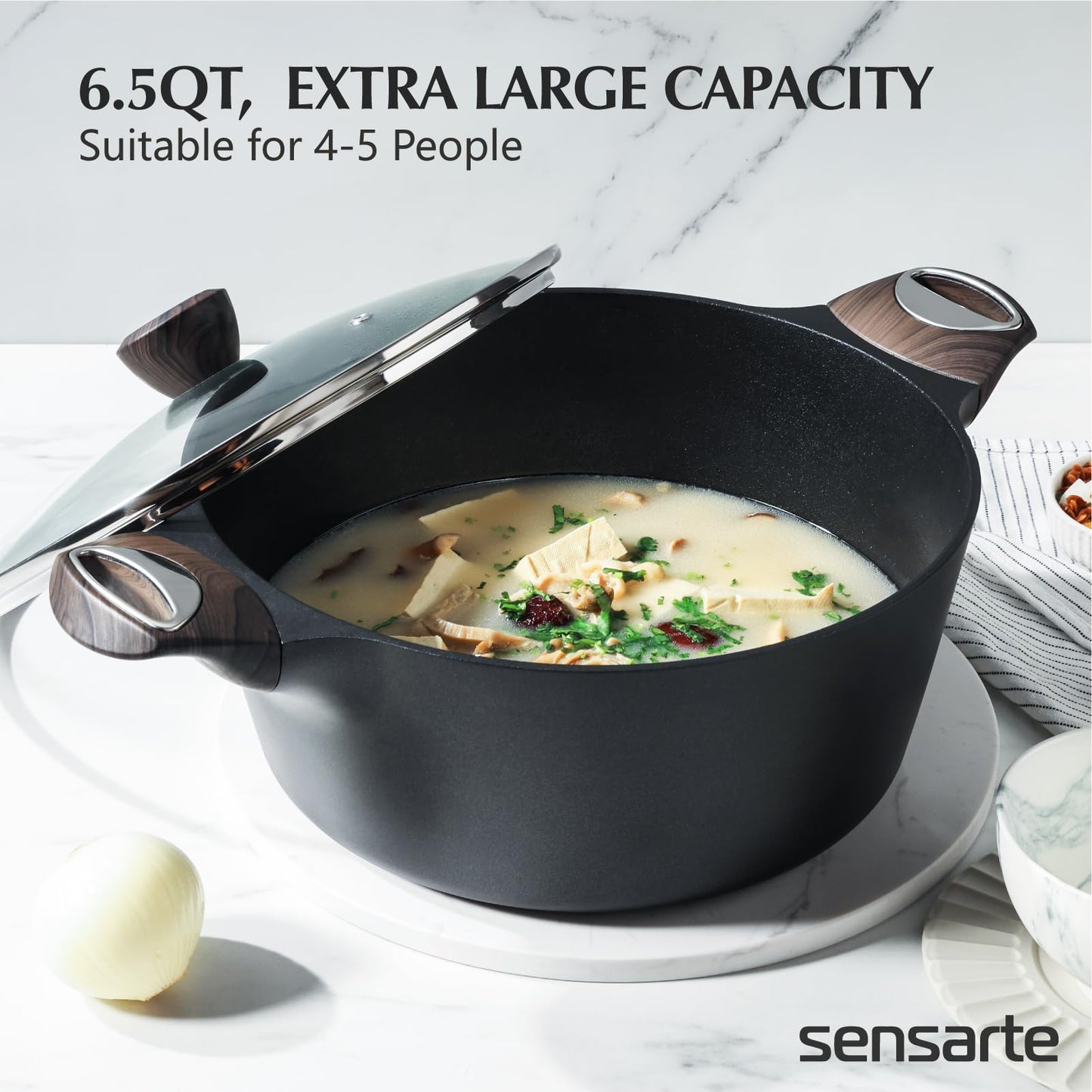 SENSARTE Pots and Pans Set Nonstick, 14 Pcs Induction Kitchen Cookware Sets, Non-toxic Non Stick Cooking Set with Frying Pans Set & Saucepan, PFOA PFOS APEO Free, Black
