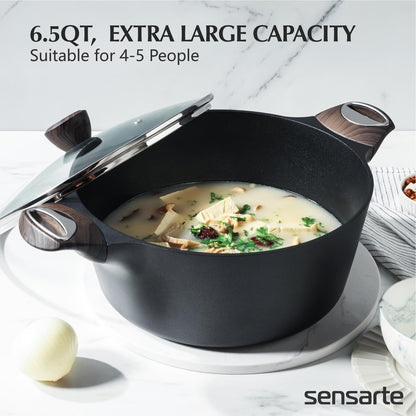 SENSARTE Pots and Pans Set Nonstick, 14 Pcs Induction Kitchen Cookware Sets, Non-toxic Non Stick Cooking Set with Frying Pans Set & Saucepan, PFOA PFOS APEO Free, Black