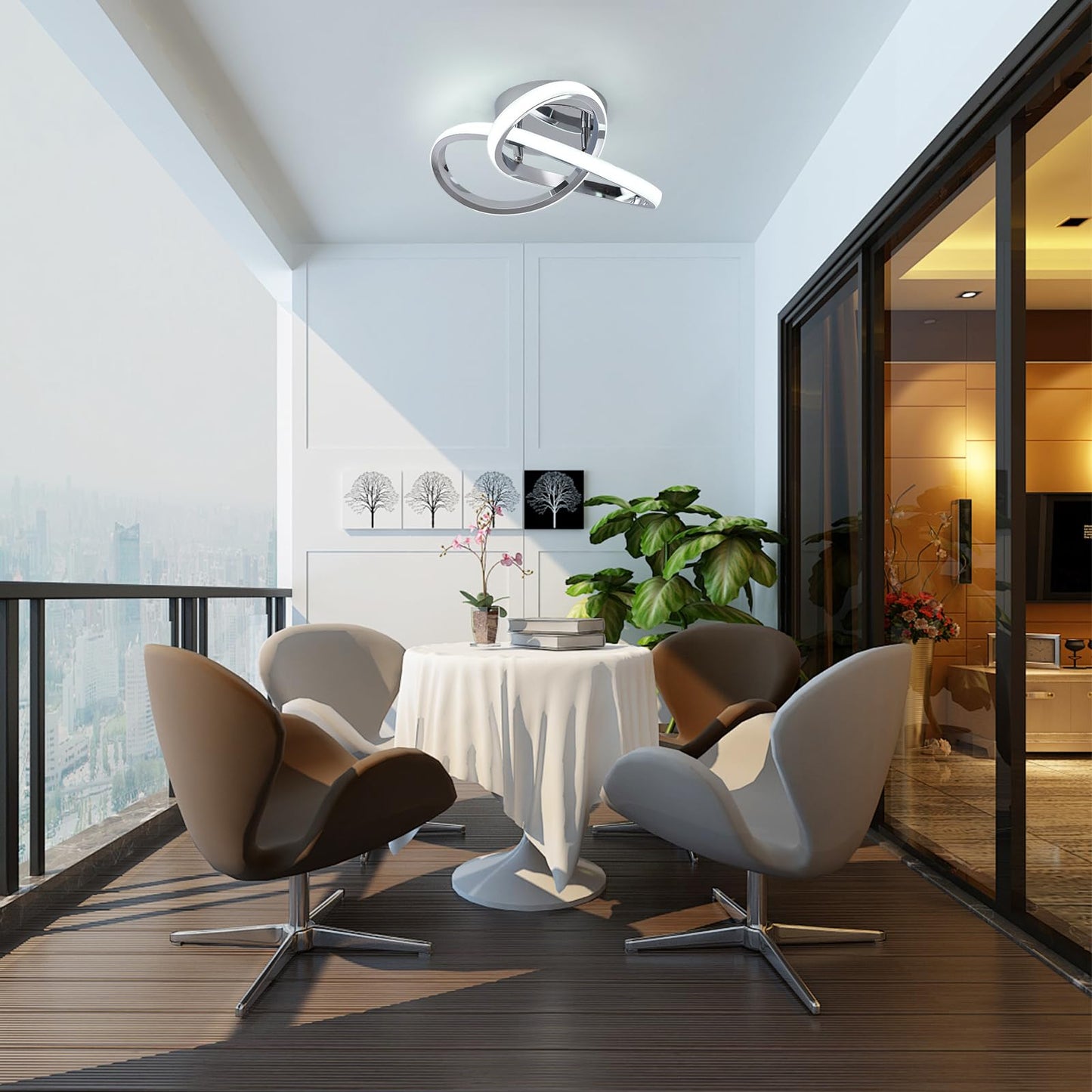Garwarm Hallway Light,20W LED Ceiling Light,Semi Flush Mount Chandelier, Kitchen Led Lights Fixtures for Foryer Bedroom Garage Bathroom Balcony Corridor Stair Aisle Lamp，Chrome,6000K