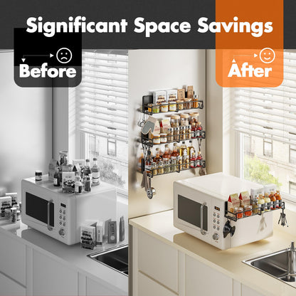 UPDATE: DEAD! SUNALLY Magnetic Spice Rack for Refrigerator, 4 Pack Magnetic Fridge Shelf with Hooks, Spice Organizer Shelf for Kitchen Organization and Storage, Seasoning Organizer Gadgets for Metal Surface