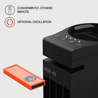 Sharper Image RISE 40 Oscillating Tower Fan with 4 Speeds, Remote Control, Black