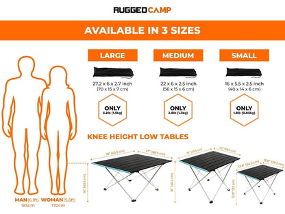Rugged Camp Camping Mini Table - 3 Sizes - Table in A Bag - Backpack Table or Side Table - Easy to Clean Aluminum Top - Ideal for Outdoors, Camping, Backpacking, Beach, Picnics - Small