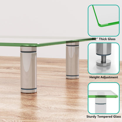 WALI Dual Monitor Stand, Computer Monitor Stand Adjustable Length and Angle Dual Monitor Riser, Desktop Organizer, Monitor Stand Riser for PC, Computer, Laptop (GTT007), Clear