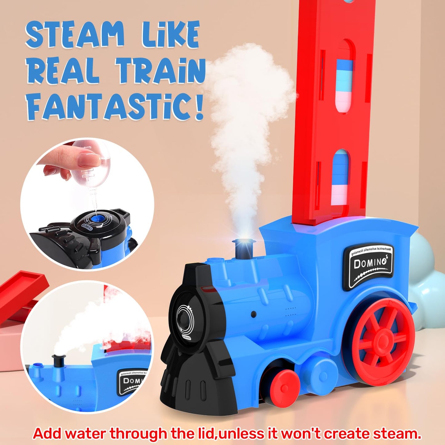 Kids Games Domino Train Toys,200PCS Automatic Domino Train Toy for Boys 4-6,Toddler Toys Train Domino Stacker with Steam,Light,Storage Bag,Dominoes for Kids Creative Birthday Gifts Girls