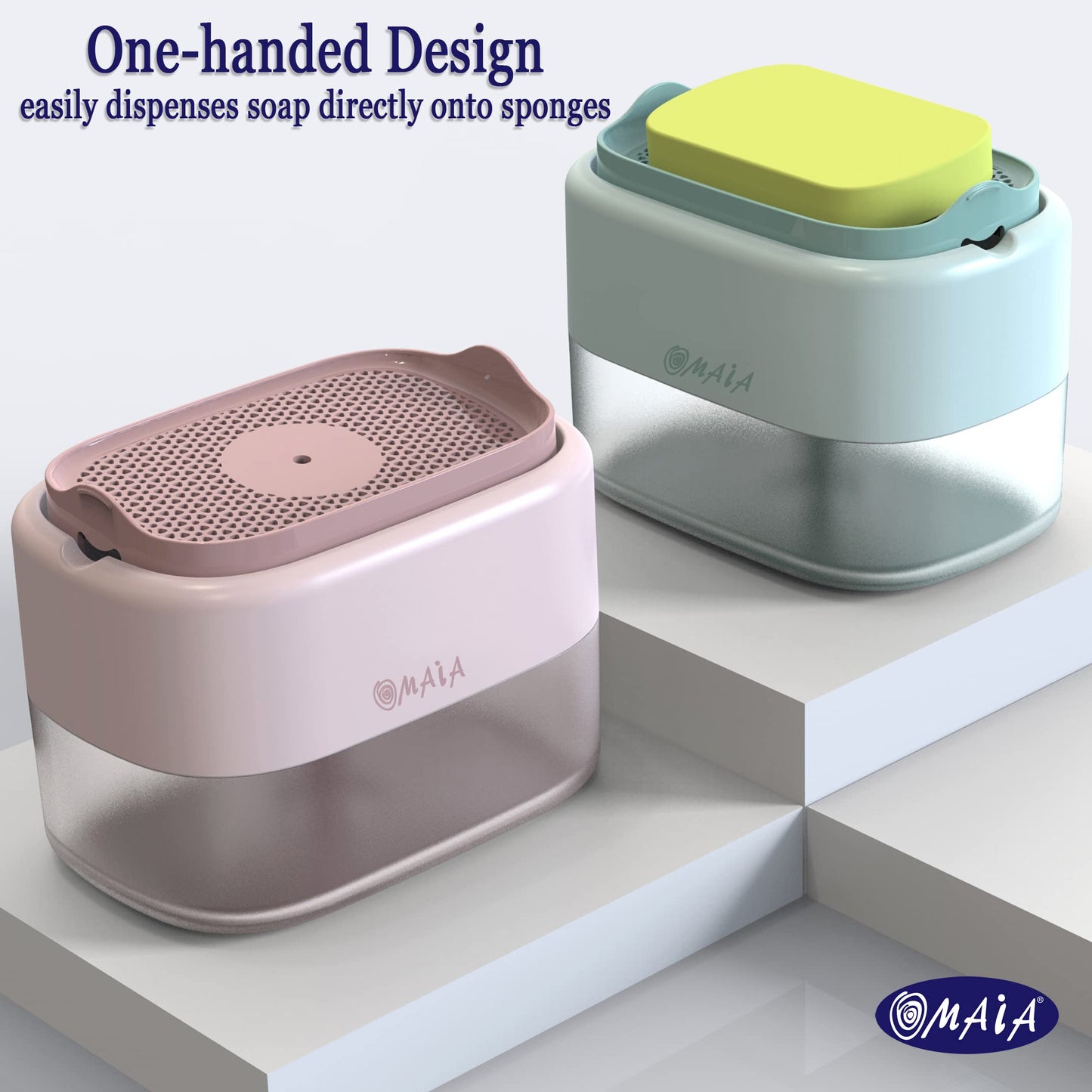 OMAIA Dish Soap Dispenser for Kitchen Sink - Blue Kitchen Gadgets 2023 - dishwashing Liquid Dispenser for Kitchen - Sink Countertop Organizer - Kitchen Soap Dispenser with Sponge Holder
