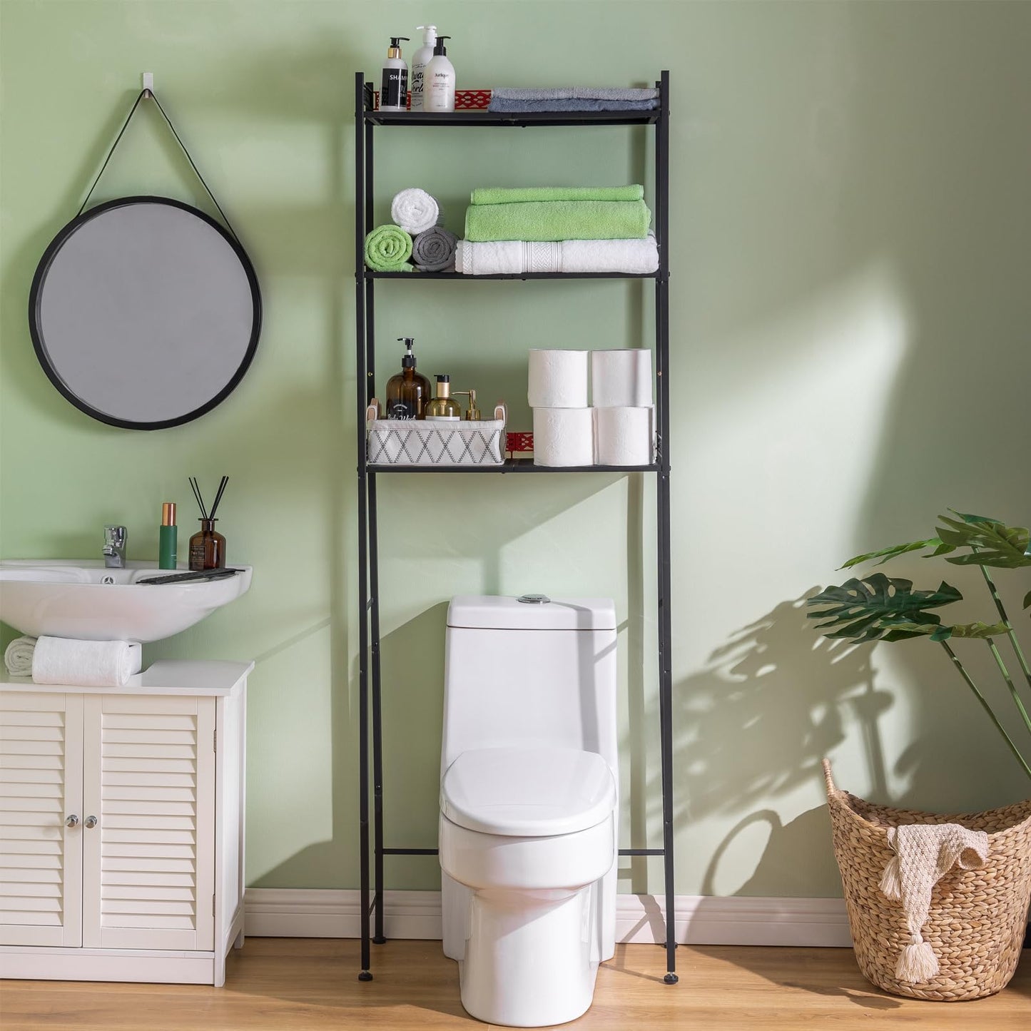 OhuaCason Over The Toilet Storage Cabinet Bathroom Organizer Shelf: Over The Toilet Storage Shelf - Bathroom Shelves Towel Storage Shelf for Small Bathroom - Metal Matte Black