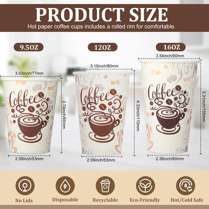 Gerrii 500 Pack Disposable Coffee Cups, Paper Coffee Cups Hot/Cold Beverage Drinking Cups for Everyday Use, Party, Picnic, Cafe, Catering, and Events (16 oz)