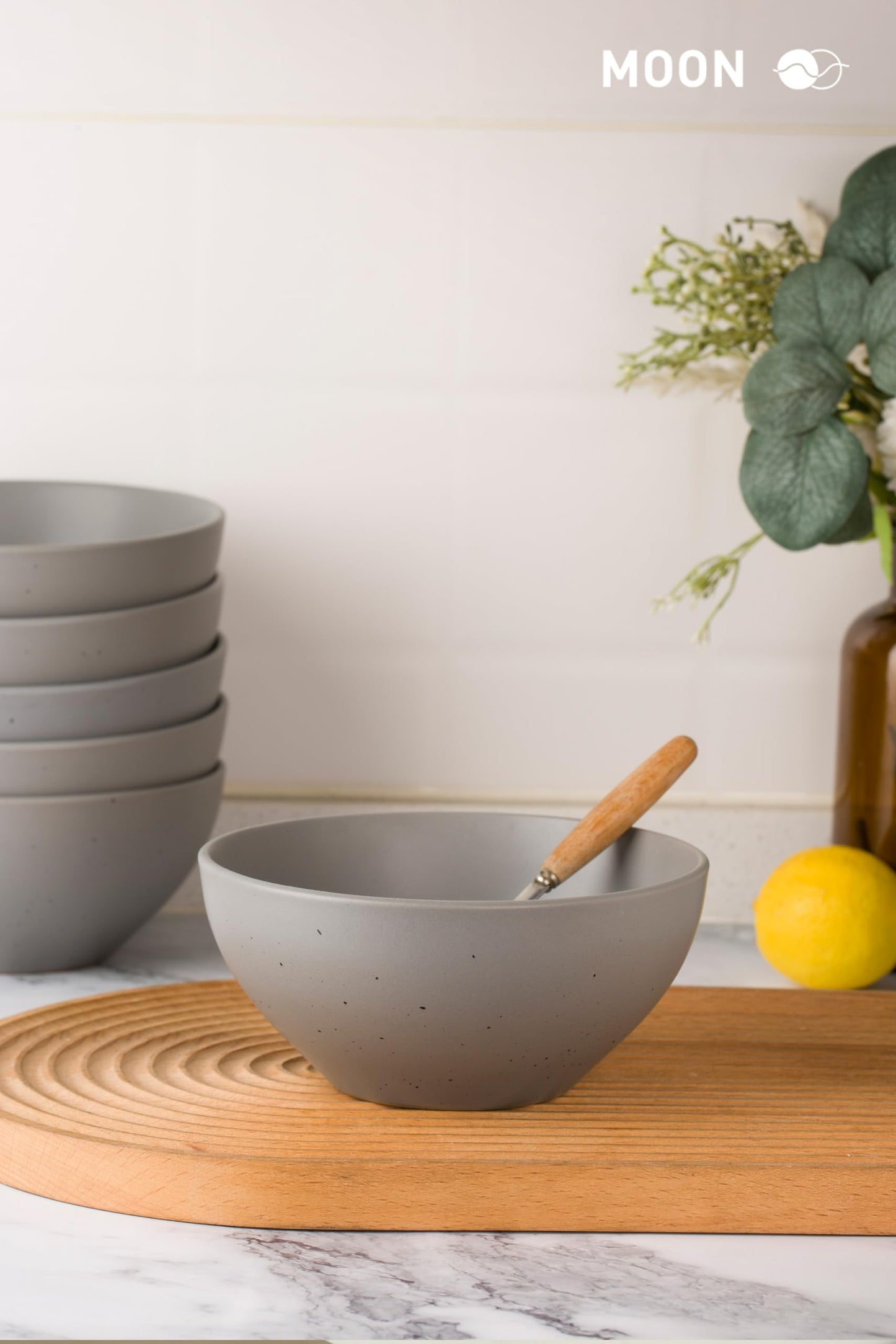 famiware Ceramic Bowls for Kitchen, Cereal Bowls Set of 6, Bowls for Cereal, Soup, Oatmeal, Rice, Pasta, Salad - Dishwasher & Microwave Safe, Dark Grey…