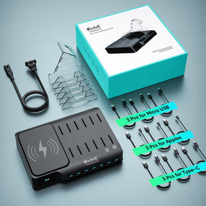 Elechelf Charging Station for Multiple Devices,Compatible with iPad iPhone and iwatch,7-Ports USB Fast Phone Charging Station,Multiple Charger Compatible with Samsung,Air Pods,Tablet(Black)