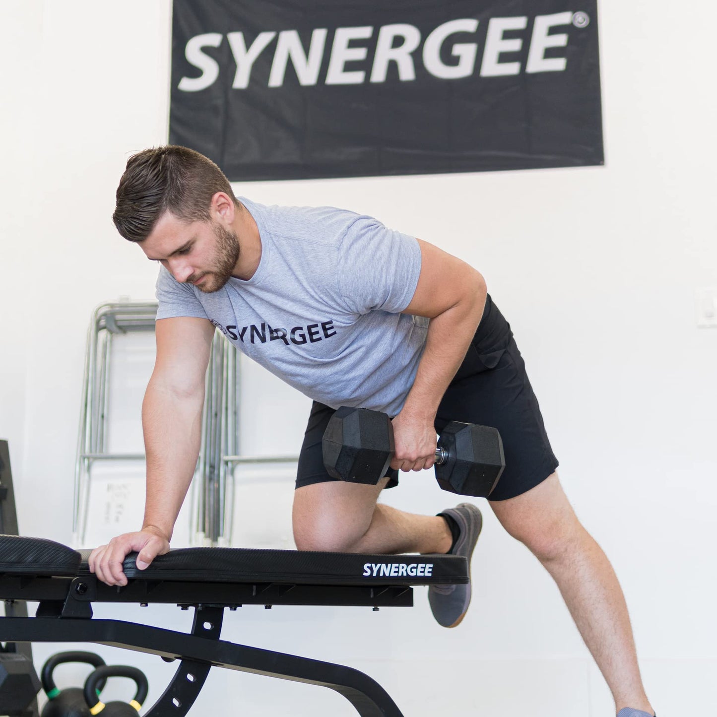 Synergee Rubber Hex Dumbbells - Chrome - 15lbs - Pairs