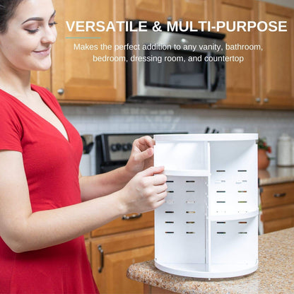 UPDATE: DEAD! EYCIO 360 Rotating Makeup Organizer, Makeup Spinning Organizer Rotating Organizer Desk for White Makeup Holder Lazy Susan Organizer Dresser White Makeup Holder- 7 Adjustable Layers with 4 Trays