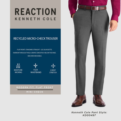 Kenneth Cole REACTION mens Techni-cole Mini Check Modern Fit Flat Front Dress Pants, Black, 34W x 30L US