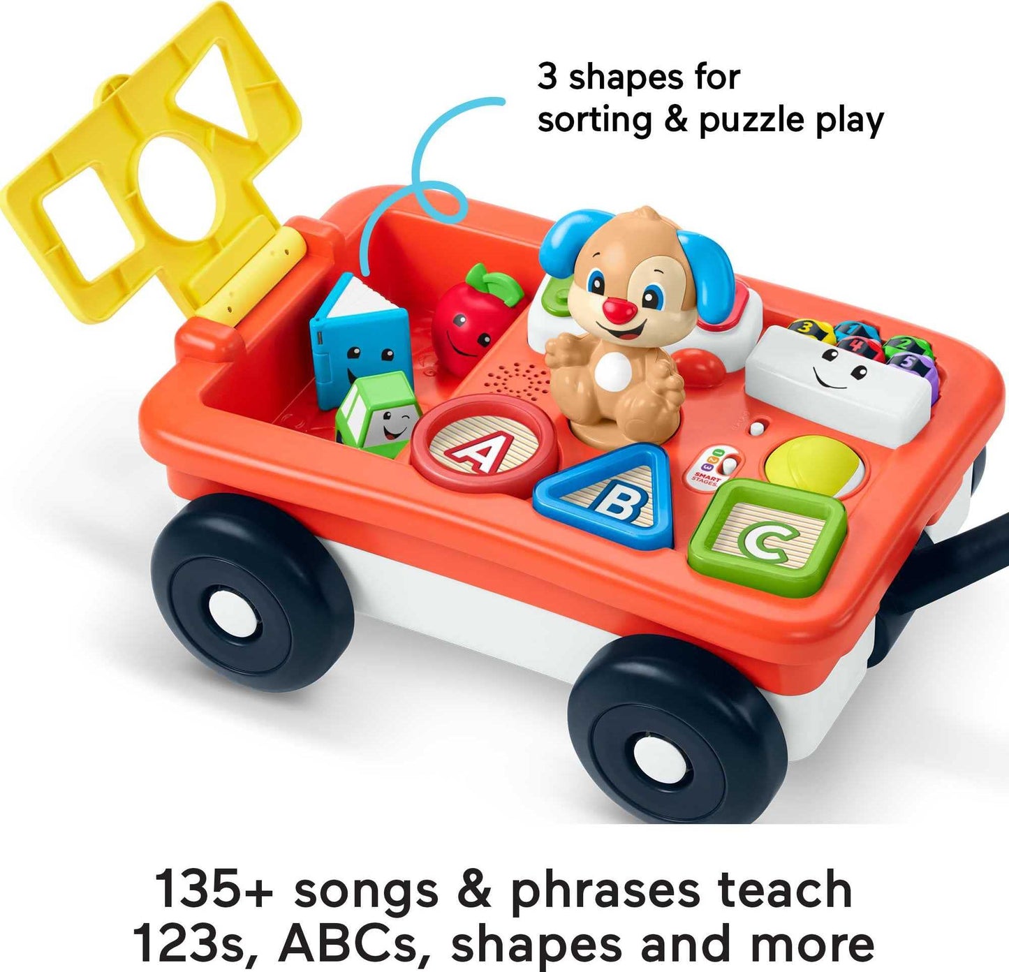 Fisher-Price Laugh & Learn Baby & Toddler Toy, Pull & Play Learning Wagon with Smart Stages & 4 Pieces for Ages 6+ Months