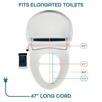 BidetMate 2000 Series Electric Bidet Heated Smart Toilet Seat with Unlimited Water, Side Control Panel, Deodorizer, and Warm Air Dryer - Adjustable Self-Cleaning Fits Round Toilets