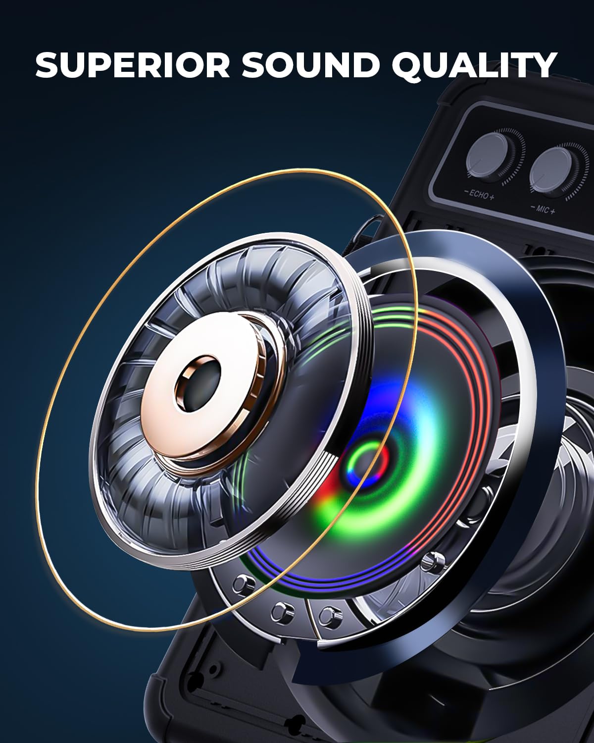 VOSOCO Karaoke Machine, Portable Bluetooth Speaker with 2 Wireless Microphones, PA System for Adults Kids with LED Lights, Supports TWS/REC/FM/AUX/USB/TF for Home Party