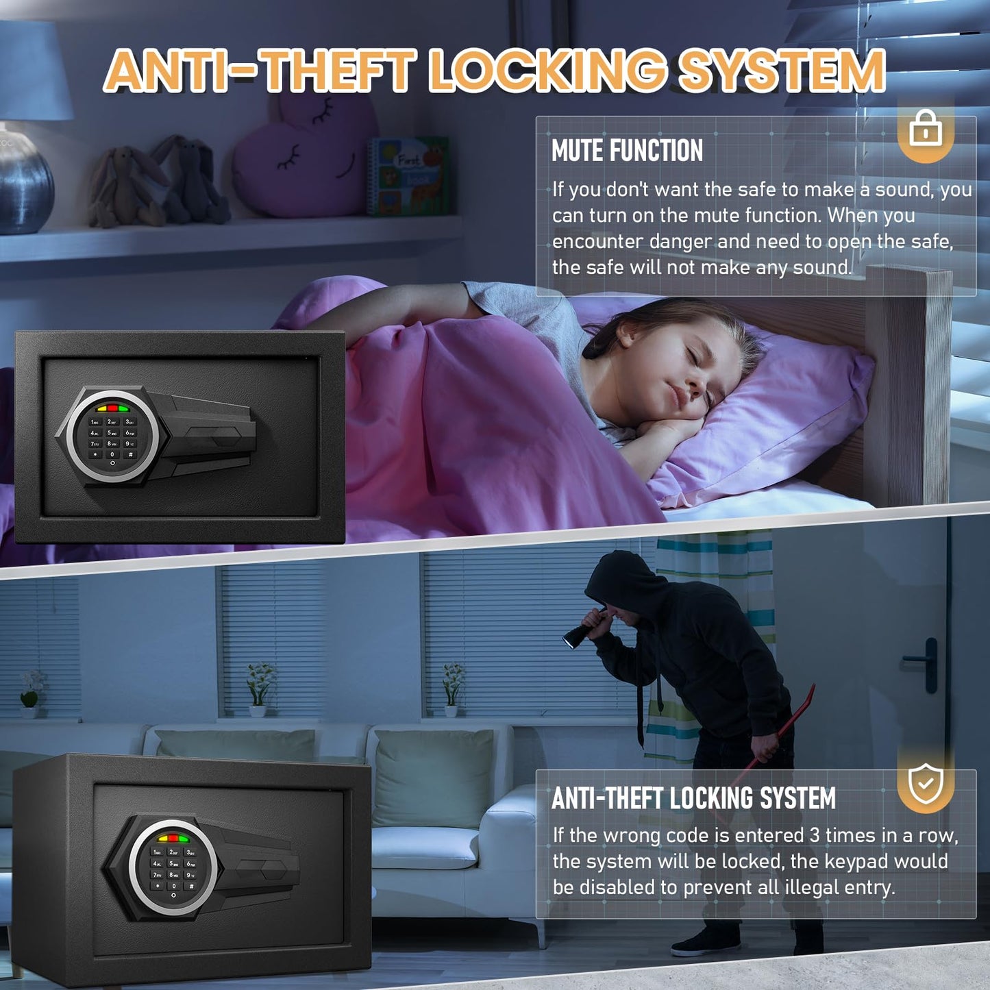 Karbeen 0.5 Cub Fireproof Safe Box, Small Safe with Digital Keypad, Mute Function and Anti-Theft Locking System, All Wrapped Edge Design Home Safe for Money Jewelry Document Valuable