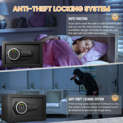 Karbeen 0.5 Cub Fireproof Safe Box, Small Safe with Digital Keypad, Mute Function and Anti-Theft Locking System, All Wrapped Edge Design Home Safe for Money Jewelry Document Valuable