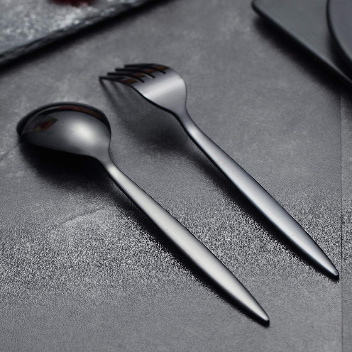 20 Piece Black Silverware Set, Stainless Steel Flatware Set, Titanium Black Cutlery Set, Service Set for 4 (Shiny Black)