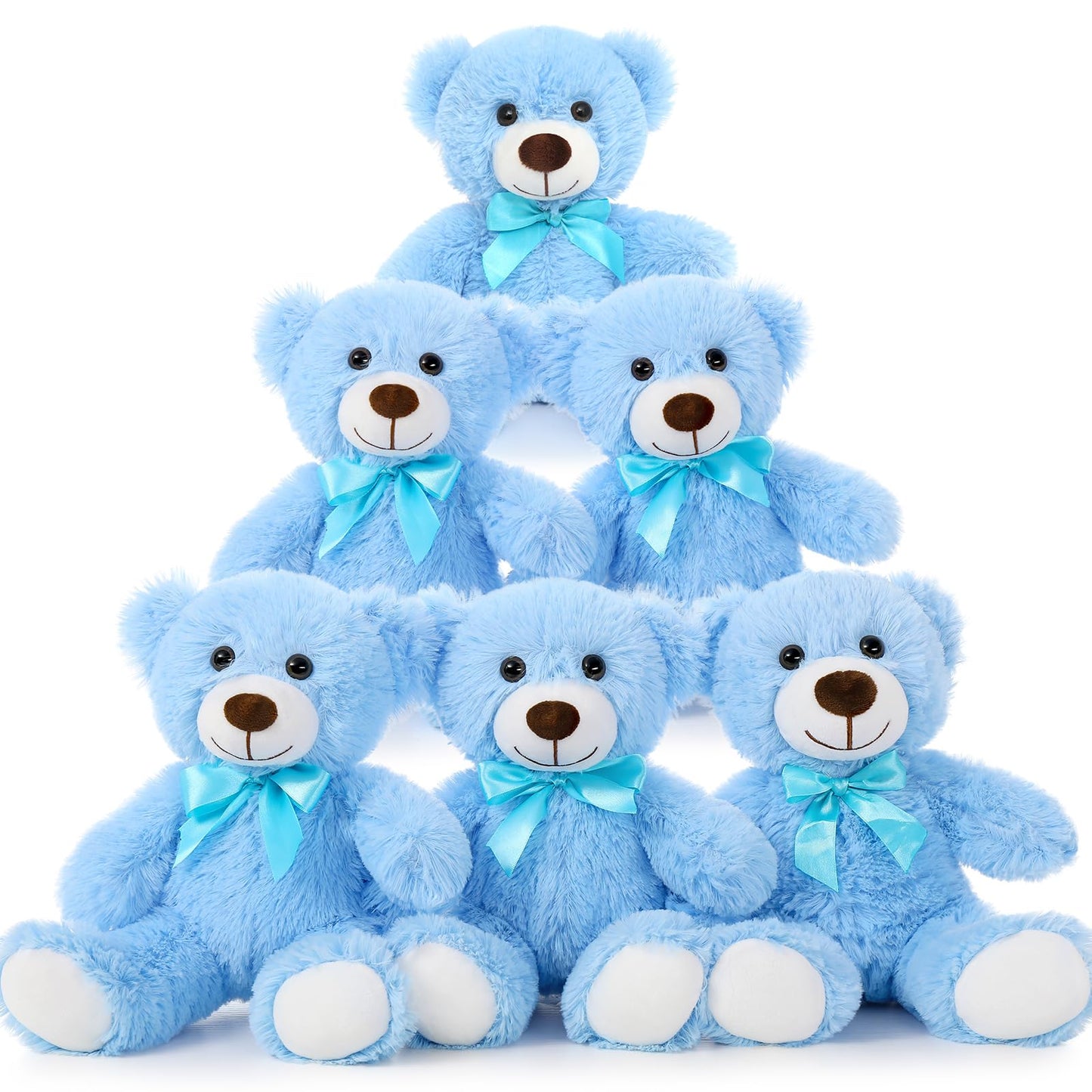 MorisMos 6 Pack Teddy Bear Bulk, Soft Bulk Teddy Bear Stuffed Animals 14 inch, Small Bear Plush for Baby Shower, Kids, Blue