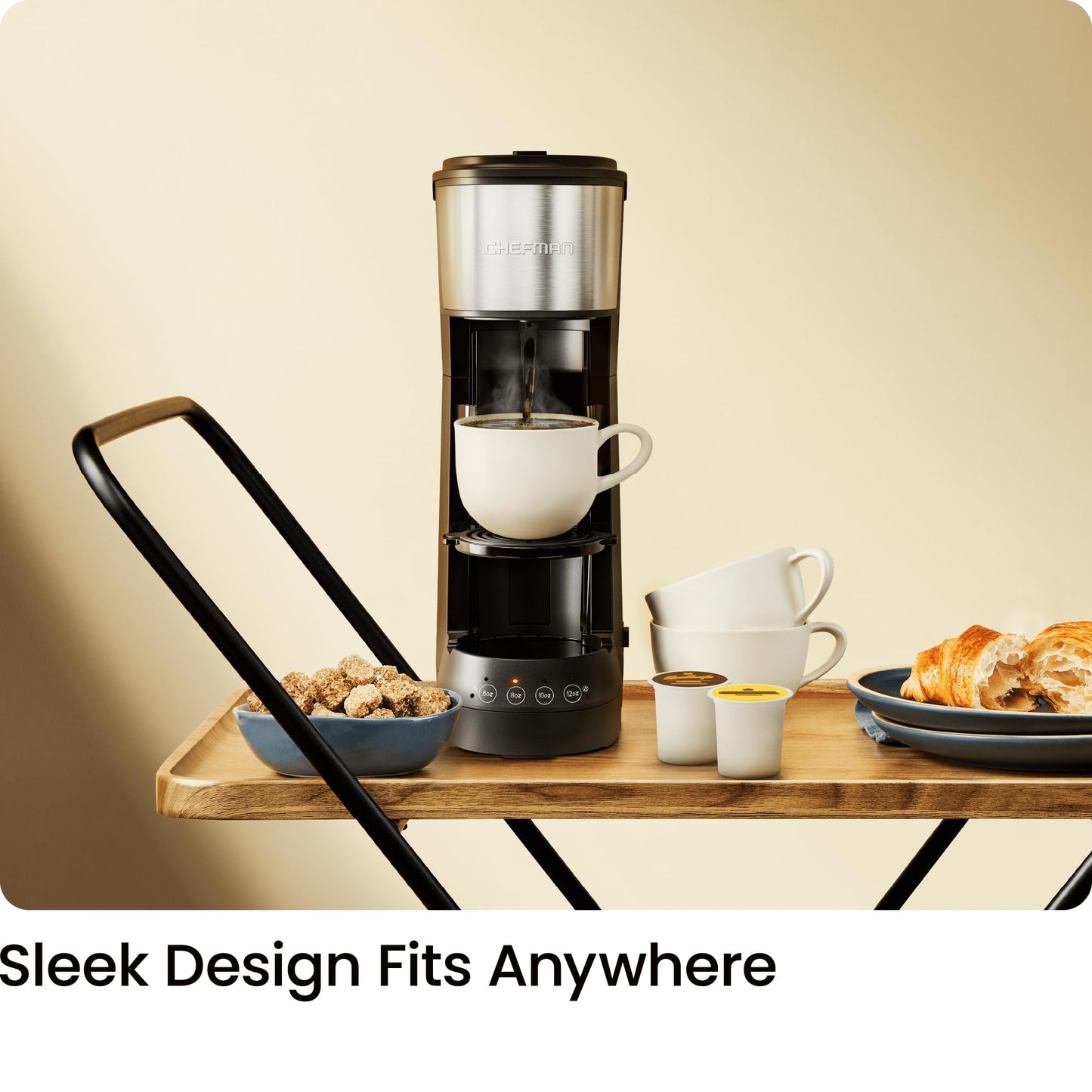 Chefman INSTACOFFEE MAX+ Pod & Coffee Ground Brewer with Lift & Water Reservoir-LR, 14 Ounces, Black