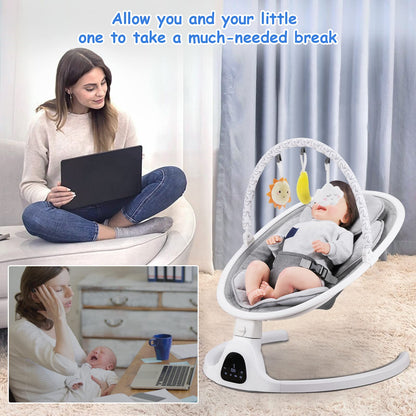 Baby Swing, Newborn Essentials Baby Must Haves Bouncer with Mat & Pillow for Infants 0-12 Months, 5 Speeds, Remote/Touch Control, Indoor & Outdoor Use