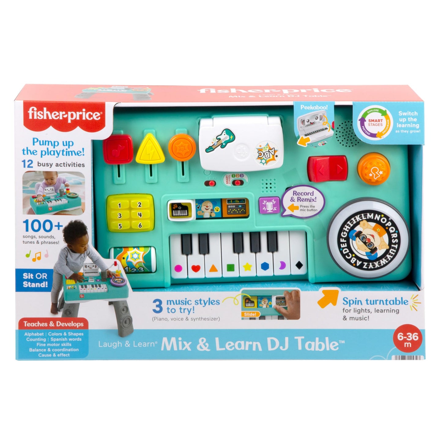 Fisher-Price Laugh & Learn Baby & Toddler Toy Mix & Learn DJ Table Musical Activity Center with Lights & Sounds for Ages 6+ Months