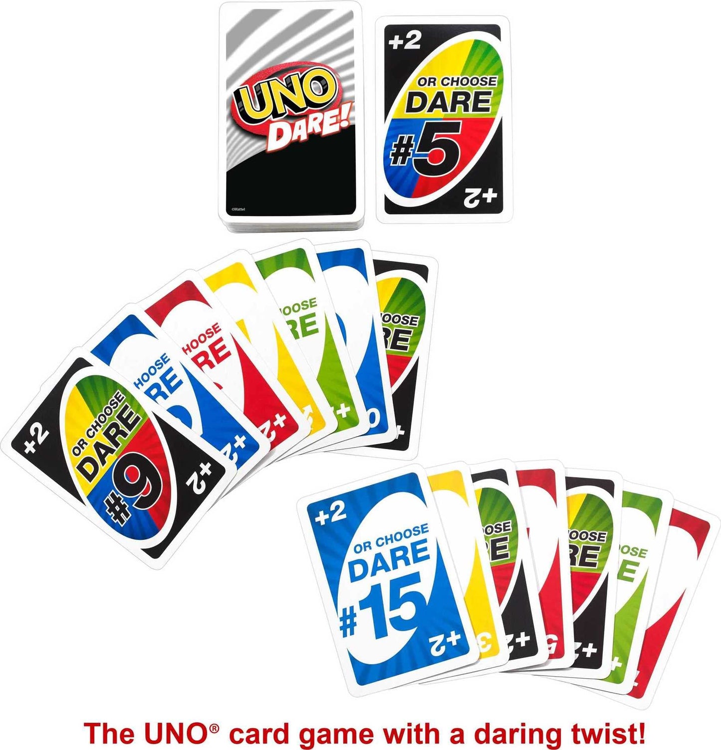 Mattel Games UNO Dare Card Game for Family Night Featuring Challenging and Silly Dares from 3 Different Categories