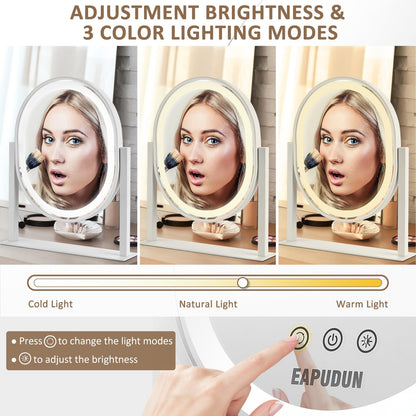 EAPUDUN Oval Vanity Mirror with Lights 3 Colors Modes Hollywood Lighted Makeup Mirror with Smart Touch Control Brightness Adjustable & 360°Rotation