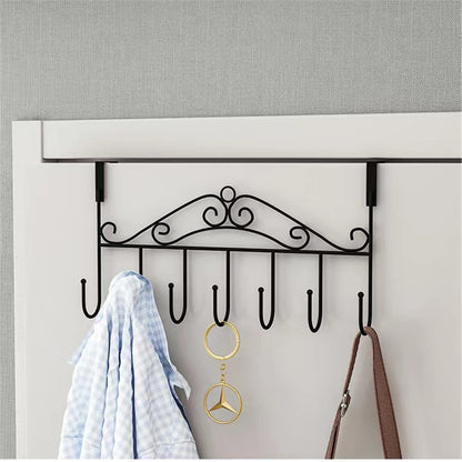 4 Pack Over The Door Hooks Hanger,Over The Door Towel Rack Coat Rack with 7 Hooks, Metal Hanging Organizer for Clothes Coat Hat Towel Bedroom Bathroom, Black