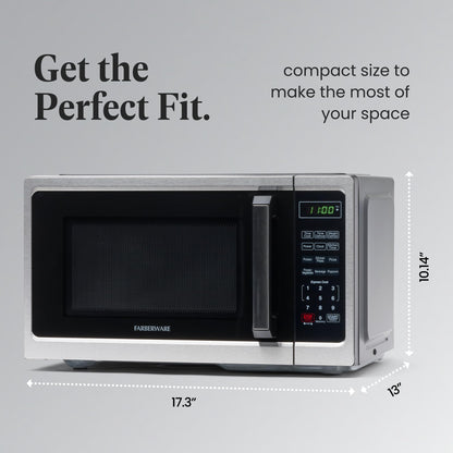 Farberware Countertop Microwave 900 Watts, 0.9 cu ft - Microwave Oven With LED Lighting and Child Lock - Perfect for Apartments and Dorms - Easy Clean Stainless Steel