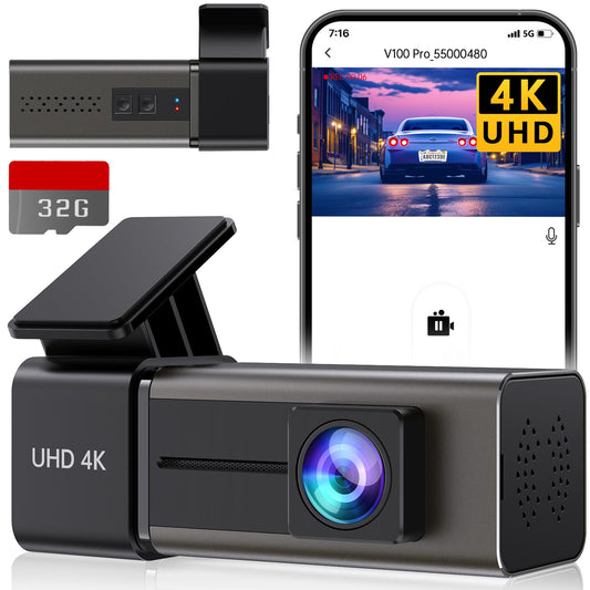 Dash Cam 4K WiFi Front Dash Camera for Cars, E-YEEGER Car Camera Mini Dashcams with App, Dashboard Camera with 24H Parking Mode, Night Vision, Loop Recording, Free 32G Card, Support 256G Max