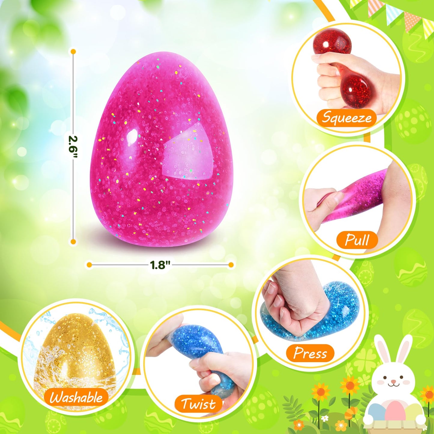 SpringFlower 12 Pack Prefilled Easter Eggs With Squeeze Toys, Easter Basket Stuffers for Kids Toddlers, Stress Relief Toys For Easter Party Favors, Easter Gifts For Kids, Filled Easter Egg For Kids