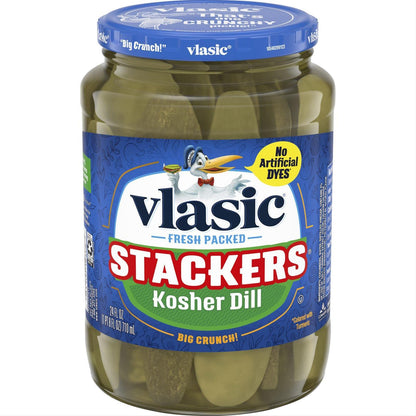 Vlasic Stackers Kosher Dill Pickles, Keto Friendly, 12 - 24 Ounce Jars (Pack of 12)