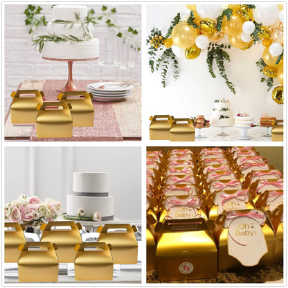 GUIFIER 25 Pack Gold Party Favor Boxes, Small Goodie Gift Boxes, Gable Gift Boxes Paper Candy Treat Boxes with Handles, Cookie Gift Boxes, Bakery Boxes, Picnic Boxes for Wedding Birthday Baby Shower - 6.5 x 3.6 x 3.4 inch