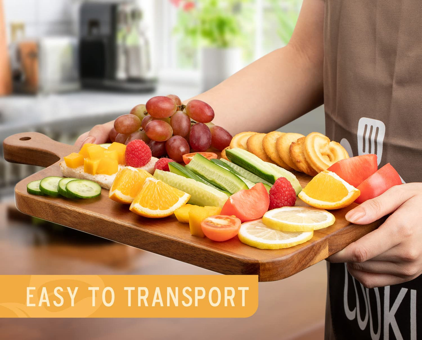 Paten Cutting Board,Acacia Serving Board, Wood Cutting Boards for Kitchen,Chopping Board with Grip Handle,Heavy Duty Cheese Board, Wooden Carving Board Medium