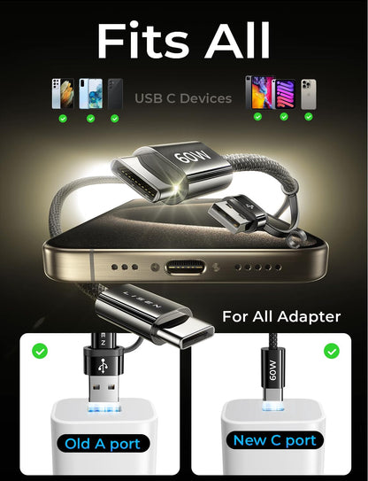 USBC to USBC Cable C Fast Charging USB A to USB C Cable 6.6ft 2Pack, for iPad Pro Charger Cable 60W Braided for iPhone 15 Carplay Cable Samsung Android Charger Fast Charging Cord for MacBook