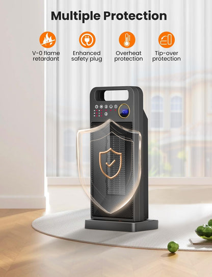 Space Heaters for Indoor Use, Merloly Portable Heater 1500W PTC Ceramic Heater with Thermostat, 80° Oscillating, 5 Modes, 12H Timer, Safety Protection, Electric Heater for Indoor Use, Bedroom, Office